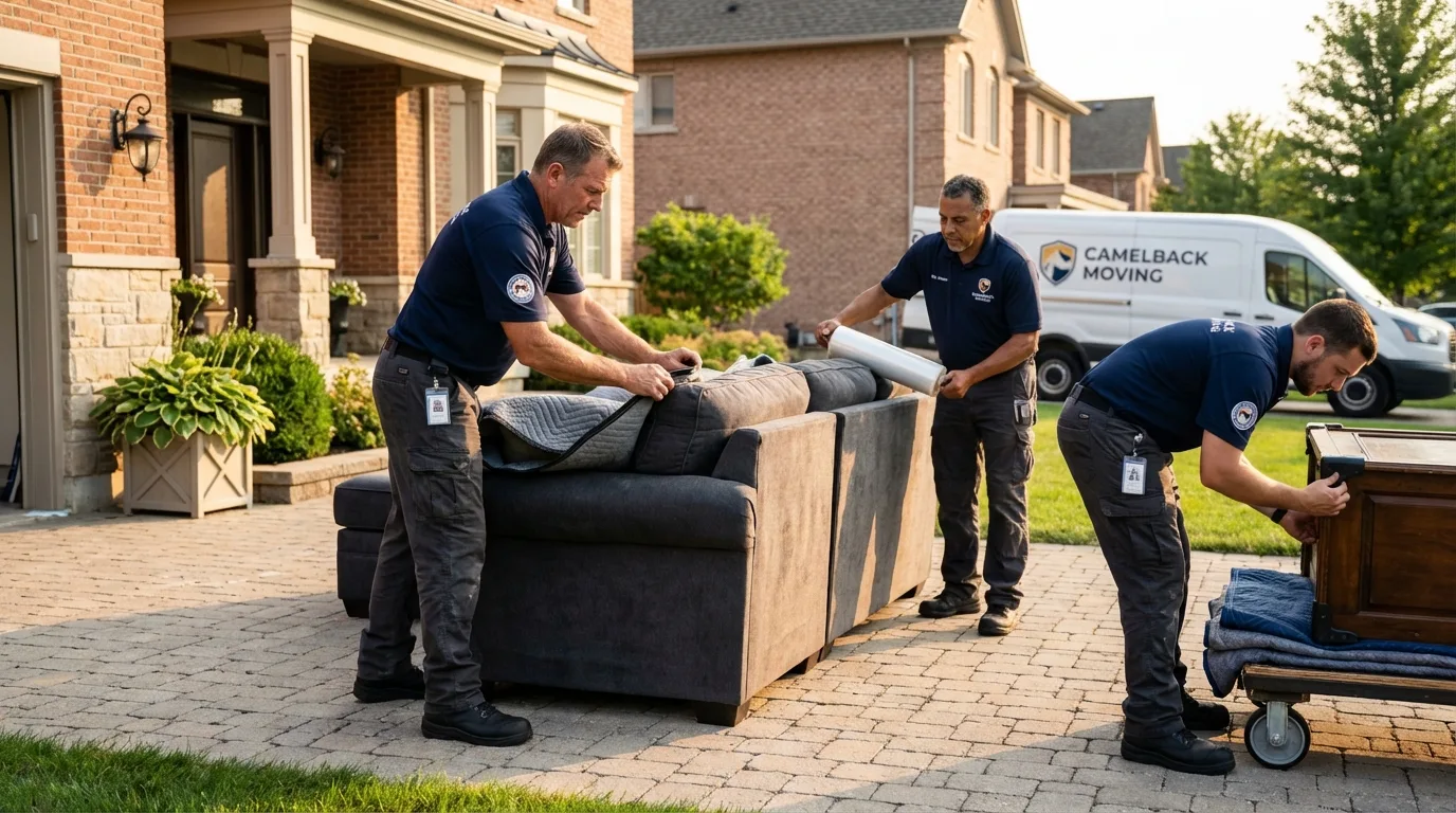 Large estate moving crew wrapping furniture in Newburgh, IN