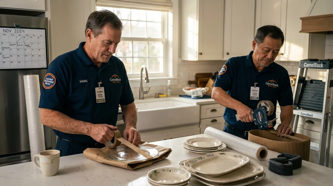 Professional crew packing kitchen dishware in Newburgh, IN